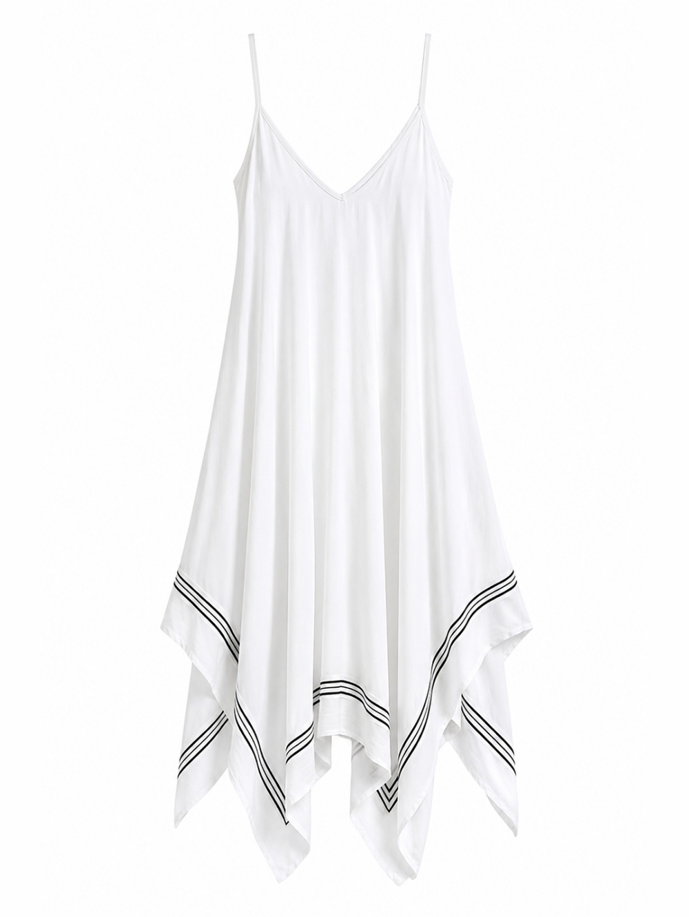 White Handkercheif Hem Dress with Black Stripe Hem L/XL